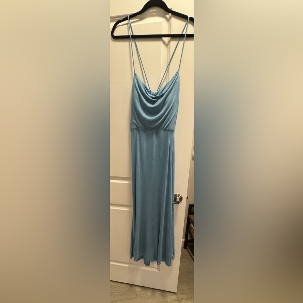 Halara Green Dress with Double Spaghetti Straps. Maxi